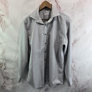 Twillory Shirt Mens 16 Grey White Button Up Long Sleeve Tailored Fit Non Iron